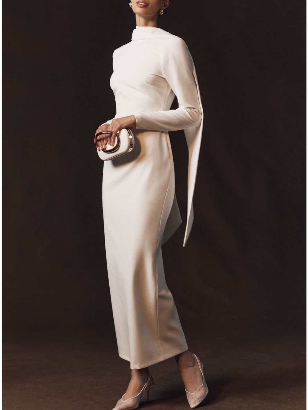 Anthropologie Cream High-Neck Long-Sleeve Maxi Dress